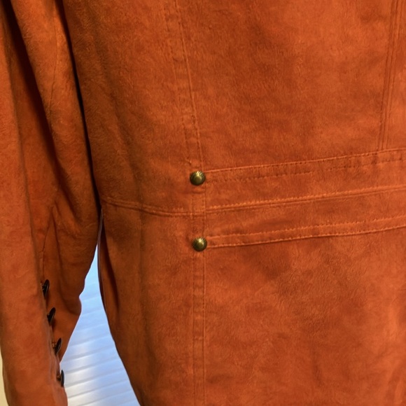 14P Tan Jay Burnt Orange Faux Suede Jacket Metal Buttons Zipper Pockets - Picture 9 of 11